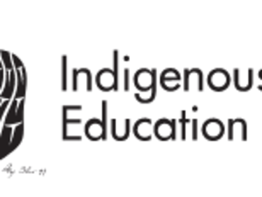 Indigenous Education with Indigenous artistic symbol, black & white