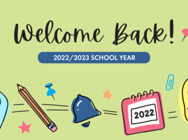 Welcome Back, 2022/2023 School year, clip art of backpack, pencil, calendar & school bus