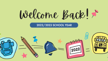 Welcome Back, 2022/2023 School year, clip art of backpack, pencil, calendar & school bus