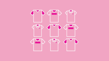 Pink background with white outlined tshirts in 3 rows of 3