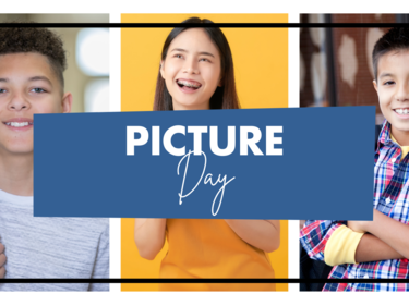 Picture Day with 3 school photos of kids with different backgrounds`