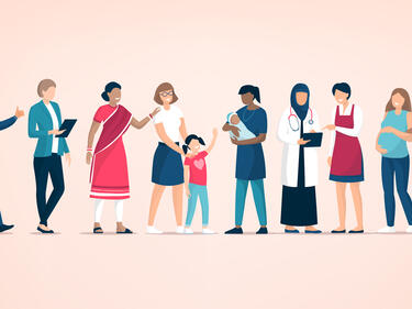 Diverse women standing in a line