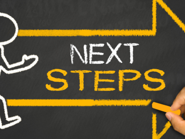 Next Steps - chalk child running along an error